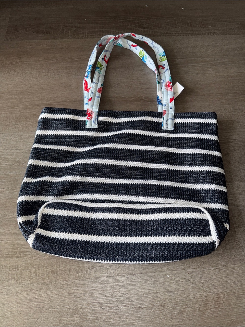 Vera Bradley Straw Beach Tote Bag Anchors Aweigh Navy Stripes NWT - Picture 8 of 13